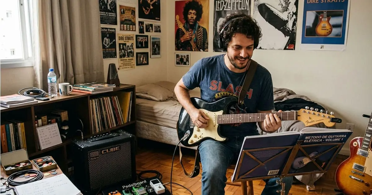 estudar guitarra sozinho em casa