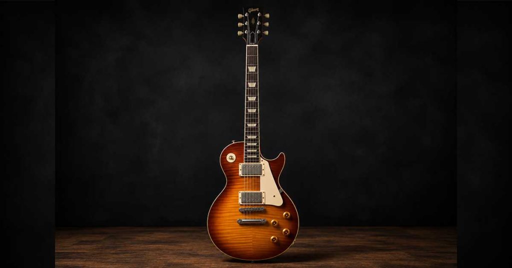 Guitarra Les Paul para iniciantes com dois captadores humbucker e corpo sólido de acabamento clássico.