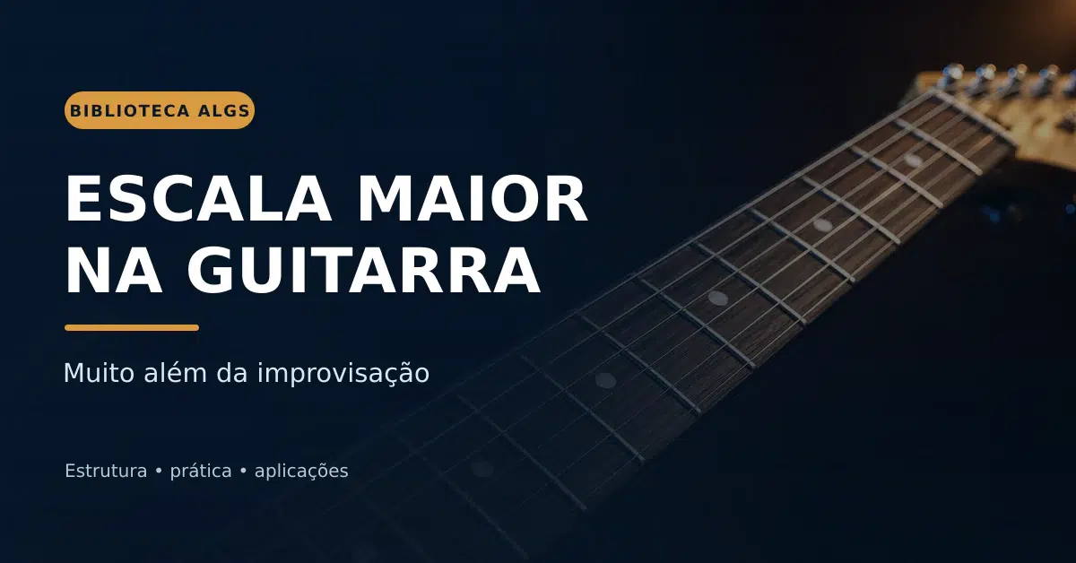Braço de uma guitarra elétrica ilustrando o estudo da Escala Maior na guitarra, destacando sua estrutura, aplicações práticas e importância para o desenvolvimento musical.